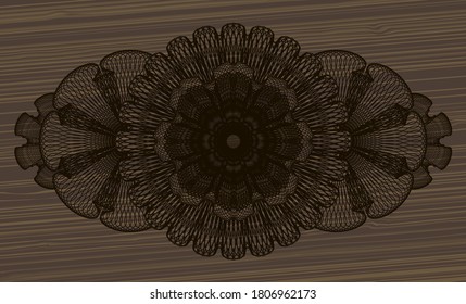 Linear dark wood emblem. Brown fashionable background. Artistic illustration. 