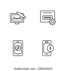 Linear De, Music, Browser, Smartphone Vector Illustration Of 4 outline Icons. Editable Pack Of De, Music, Browser, Smartphone