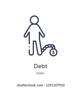 Linear debt icon from Business and analytics outline collection. Thin line debt vector isolated on white background. debt trendy illustration