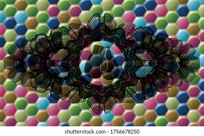 Linear decoration boxing gloves icon inside Colorful emblem. Hexagon handsome background. Artistic illustration. 