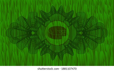 Decoración lineal Icono de queso dentro de pasto pasto placa realista. Fondo ecológicamente sofisticado. Ilustración artística. 