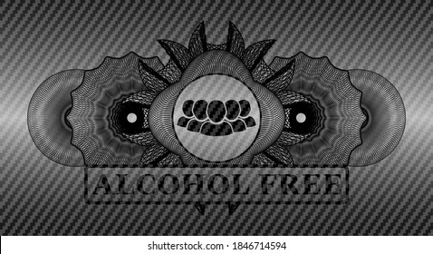 Linear decoration Community icon and Alcohol Free text carbon fiber dark realistic badge. Polymer texture exquisite background. Vector illustration. 