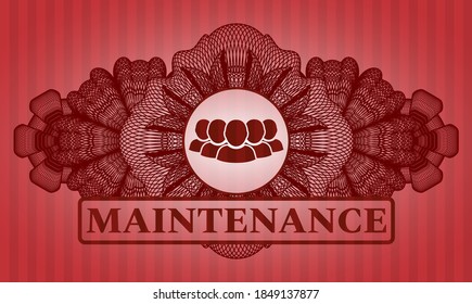 Linear decoration Community icon and Maintenance text red realistic badge. Bars fancy background. Artistic illustration. 