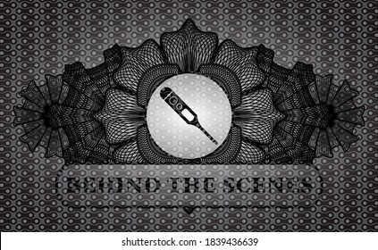 Lineare Dekoration digitales Thermometer Symbol und hinter den Kulissen Text schwarz abstrakte Abstrakte Abzeichen. Muster exquisiter Hintergrund. Intensive Illustration. 