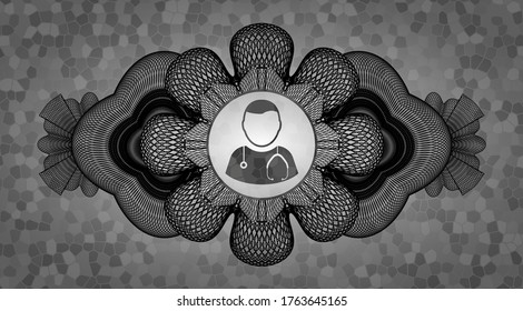 Decoración lineal Icono de Doctor dentro de la pared de piedra de color gris, placa realista. Fondo de moda. Ilustración artística. 
