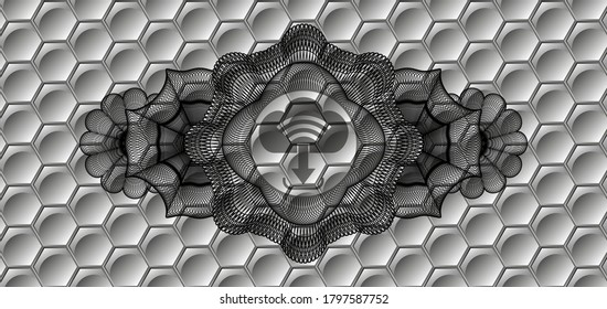 Linear decoration download icon inside grey color hexagon style pattern realistic emblem. Trendy exquisite background. Vector illustration. 