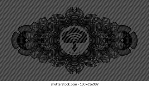 Icono de descarga de decoración lineal dentro de la placa de fibra de carbono. Fondo elegante de textura polímero. Ilustración. 