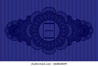 Decoración lineal Icono de Ebook dentro de la insignia realista azul. Barras de fondo a la moda. Ilustración. 
