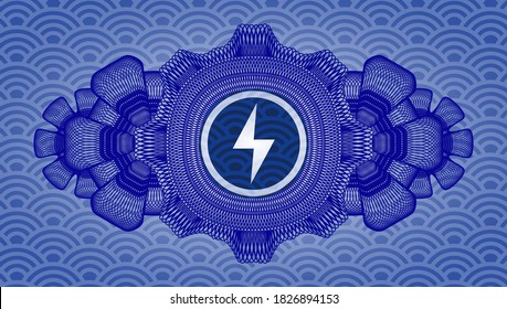 Decoración lineal Icono de la energía dentro del color azul patrón estilo japonés patrón realista emblema. Fondo geométrico elegante. Ilustración vectorial. 