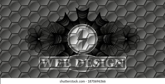 Linear decoration Energy icon and Web design text grey shiny hexagon geometric style pattern realistic emblem. Trendy luxurious background. Illustration. 