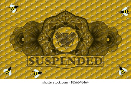 Icono de motor de decoración lineal y botón de abejas dulces con texto suspendido. fondo clásico de apicultura. Ilustración. 