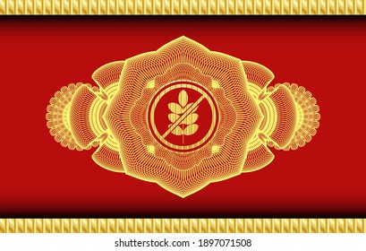 Linear decoration gluten free icon inside Gold and Red badge. Traditional fashionable background. Artistic illustration. 