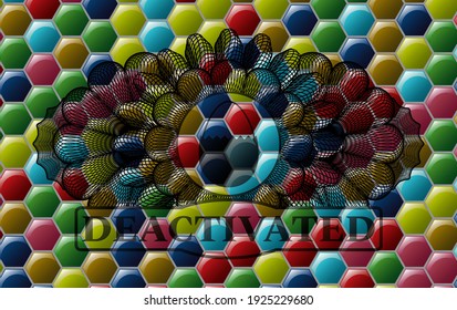 Linear decoration hard boiled egg icon and Deactivated text Colorful emblem. Hexagon exquisite background. Intense illustration. 