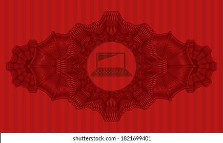 Icono de ordenador portátil de decoración lineal dentro de la insignia de color rojo. El fondo de los bares es elegante. Ilustración vectorial. 