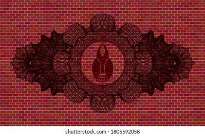Linear decoration Launch icon inside brick stone wall badge. Tiles exquisite background. Intense illustration. 