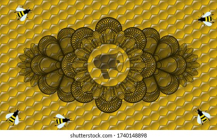 Linear decoration megaphone icon inside sweet honey badge. beekeeping chic background. Artistic illustration. 
