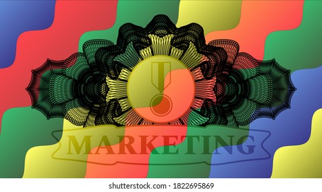 Linear decoration Military medal icon and Marketing text Colorful badge. Curvy luxurious background. Illustration. 
