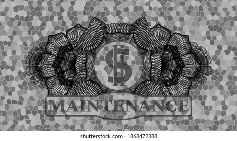 Linear decoration money icon and Maintenance text grey color stone wall realistic emblem. Rock classic background. Illustration. 