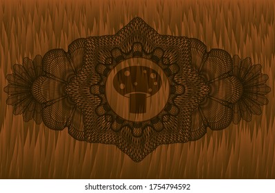 Lineare Dekoration Champignon Symbol in Fur realistisches Badge. Pet fantasievoller Hintergrund. Intensive Illustration. 