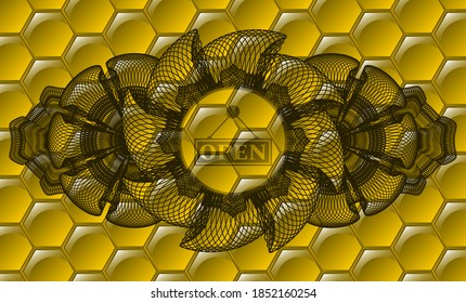 Linear decoration open business sign icon inside sweet honey emblem. beekeeping fancy background. Illustration. 