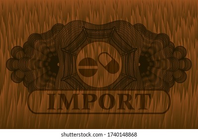 Linear decoration pills medicines icon and Import text Brown fur badge. Animal classic background. Vector illustration. 