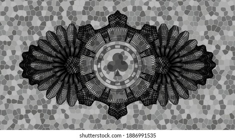 Lineare Dekoration Poker Chip Symbol in grauem Stein Wand realistisches Emblem. Rock, gut aussehender Hintergrund. Intensive Illustration. 