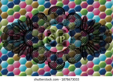 Linear decoration salt and pepper icon inside Colorful emblem. Hexagon luxurious background. Illustration. 