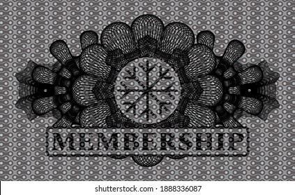 Linear decoration Snowflake icon and Membership text dark abstract badge. Pattern exquisite background. Illustration. 