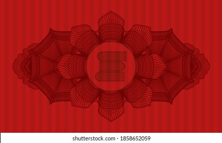 Linear decoration stack of books icon inside red color badge. Bars graceful background. Vector illustration. 