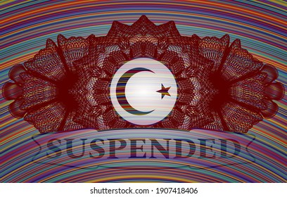 Linear decoration Star and crescent icon and Suspended text colorful realistic badge. Showy luxurious background. Vector illustration. 