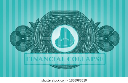 Linear decoration Steak icon and Financial Collapse text Turquoise color badge. Bars fancy background. Intense illustration. 