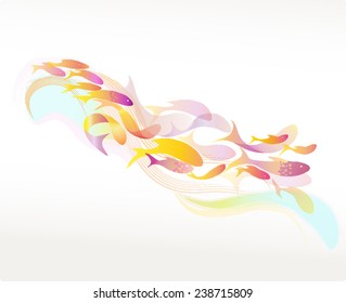 a linear decoration of stylized fish in muted tones