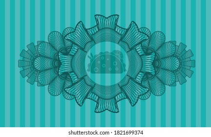 Linear decoration taco icon inside Turquoise color emblem. Bars handsome background. Vector illustration. 