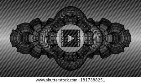 Linear decoration video icon inside carbon fiber realistic emblem. Polymer texture fancy background. Illustration. 