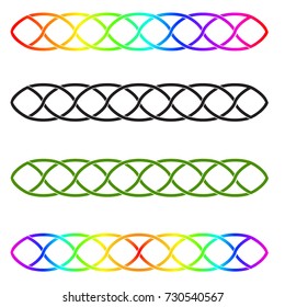 Linear decorative element. Celtic ornament. Tapes or braids, single with rainbow and monochrome coloring. Isolated vector image on a white background.