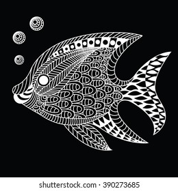 linear decorative fish. Doodle art, zentangle, ornaments. Template for coloring books. vector illustration