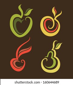 linear and decorative fruit images on dark background