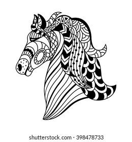 linear decorative horse. Doodles art, zentangle. A template for coloring. vector illustration