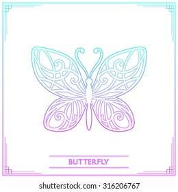Linear decorative patterns on the butterfly with wings on a white background
