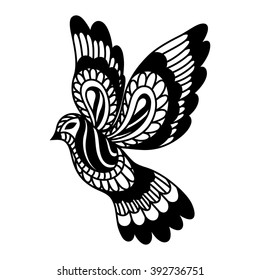 linear decorative  pigeon. Doodles art, zentangle, patterns. A template for coloring. vector illustration