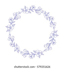 Linear decorative wreath of cherry blossoms. Vector illustration.