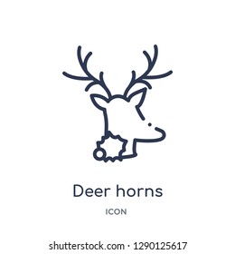 Linear deer horns icon from Christmas outline collection. Thin line deer horns vector isolated on white background. deer horns trendy illustration