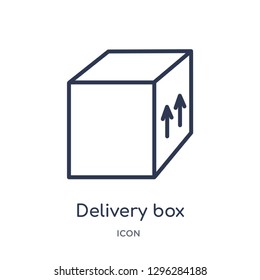 Linear delivery box icon from Delivery and logistic outline collection. Thin line delivery box icon vector isolated on white background. delivery box trendy illustration