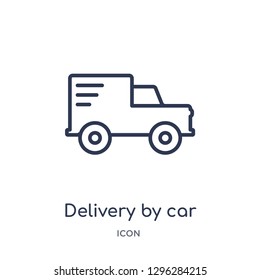 Linear delivery by car icon from Delivery and logistic outline collection. Thin line delivery by car icon vector isolated on white background. delivery by car trendy illustration