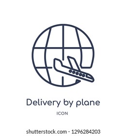 Linear delivery by plane icon from Delivery and logistic outline collection. Thin line delivery by plane icon vector isolated on white background. delivery by plane trendy illustration