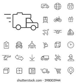 Linear delivery icons set. Universal delivery icon to use in web and mobile UI, delivery basic UI elements set