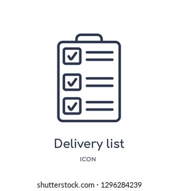 Linear delivery list icon from Delivery and logistic outline collection. Thin line delivery list icon vector isolated on white background. delivery list trendy illustration