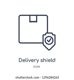 Linear delivery shield icon from Delivery and logistic outline collection. Thin line delivery shield icon vector isolated on white background. delivery shield trendy illustration