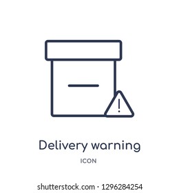 Linear delivery warning icon from Delivery and logistic outline collection. Thin line delivery warning icon vector isolated on white background. delivery warning trendy illustration