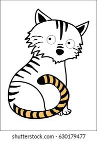 Linear depicted a tiger with decorative ornaments, logo, vector illustration